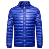 Men's Solid Down Cotton Jacket With Standing Collar-Blue-3