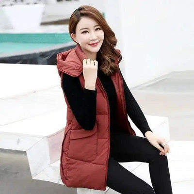 Mid-length down cotton vest-Red-2