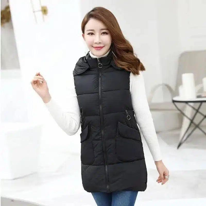 Mid-length down cotton vest-Black-5