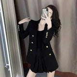 Women's Tailored Blazer with Gold Button Accents-Black no badge-5