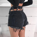 LOVEMI - Lovemi - Old hairskin high waist cutout denim shorts