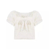 One Shoulder Lace Chiffon Shirt Women Summer-White-2