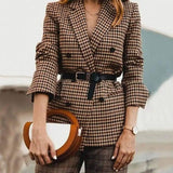 Plaid coat ladies small suit-Brown-1