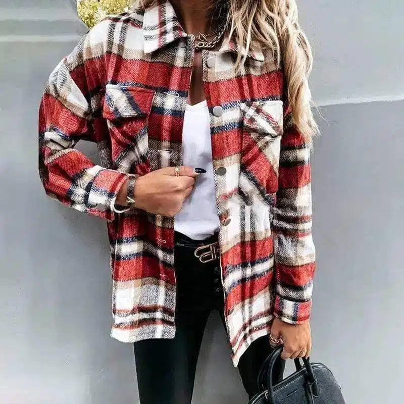 LOVEMI - Lovemi - Plaid Long-Sleeved Cardigan Single-Breasted Casual