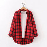 Plaid Cotton Casual Shirt with Pocket-Black red grid-8