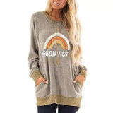 Women's Long Sleeve Graphic Pullover Sweater-Khaki-2