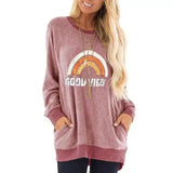 Women's Long Sleeve Graphic Pullover Sweater-Pink-3