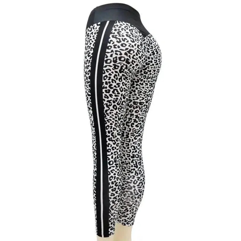 Printed leopard print bottom yoga pants-Black white-2