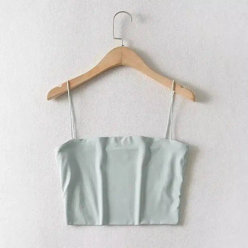 Womens Spaghetti Strap Crop Tops-Green-4