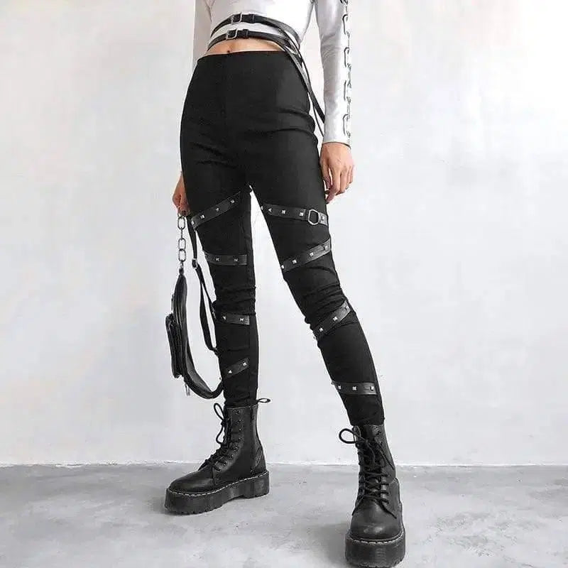 LOVEMI - Lovemi - Push Up Black Gothic Leggings Women Ribbon With