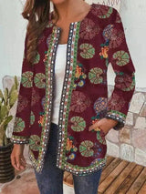 Embroidered Boho Women's Casual Jacket-Wine Red-4