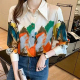 Women's Long Sleeve Printed Silk Blouse-Picture color-2