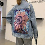 LOVEMI - Lovemi - Retro Ripped Daisy Motorcycle Denim Jacket