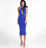 dress hanging neck nightclub bag hip skirt midi dress-Blue-16