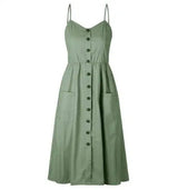 Suspender Button Pocket Halter Dress-Green-18