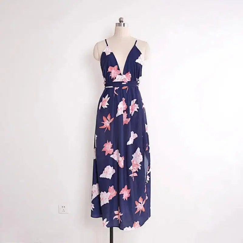 USA SIZE V-neck halter dress Fashion printed bandage-16