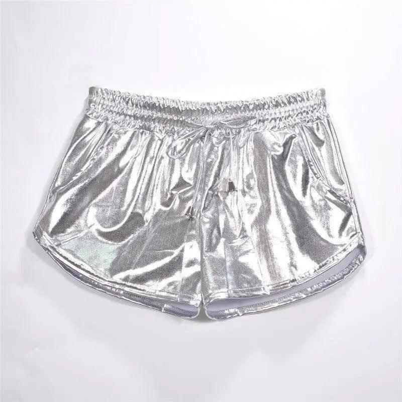 Shiny metallic casual booties shorts-Silver-12