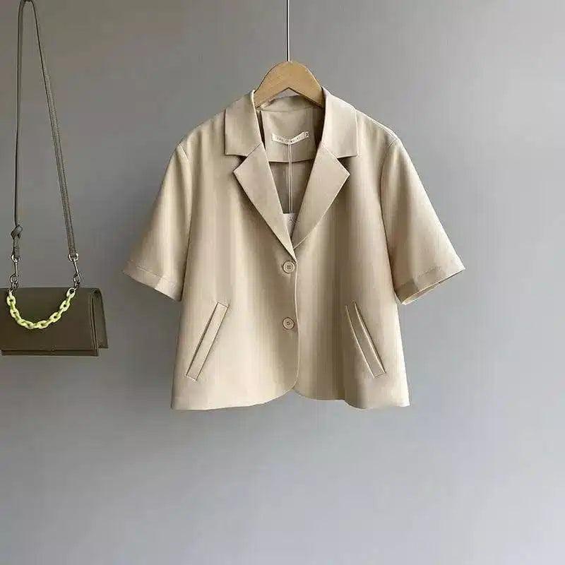 Short Sleeve Blazer for Women-Khaki-3