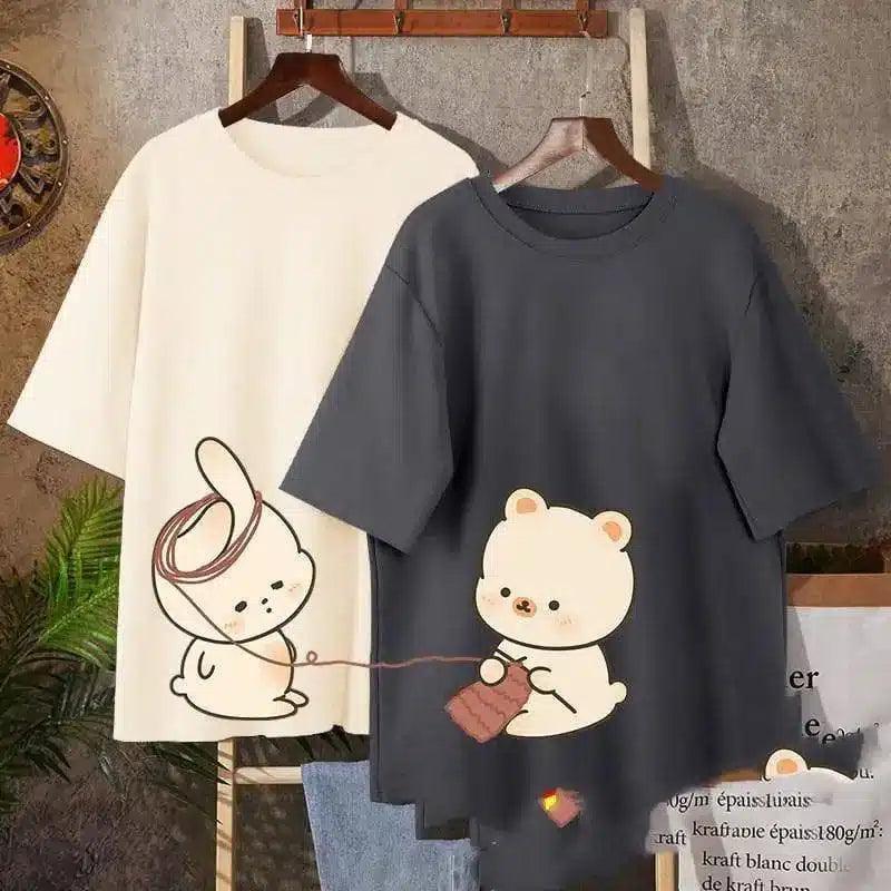 Cute Cartoon Animal Print Cotton T-Shirts-Mega gray-1