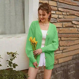 Women's V-Neck Buttoned Knit Cardigan-Green-4