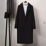 Men's Classic Wool Overcoat with Button Closure-Black-2