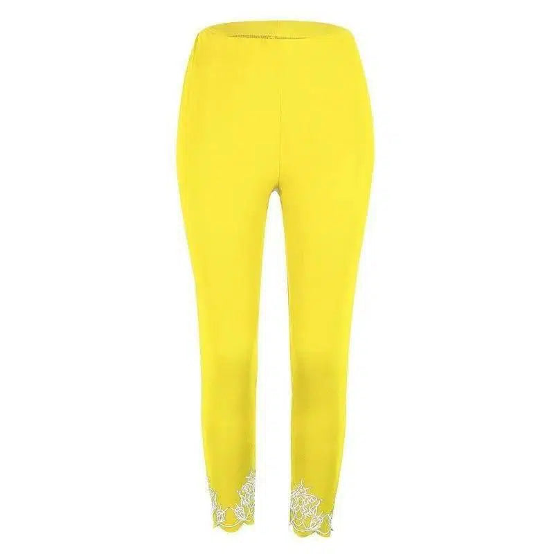 Slim Slimming Printed Cropped Trousers-10 Yellow-3