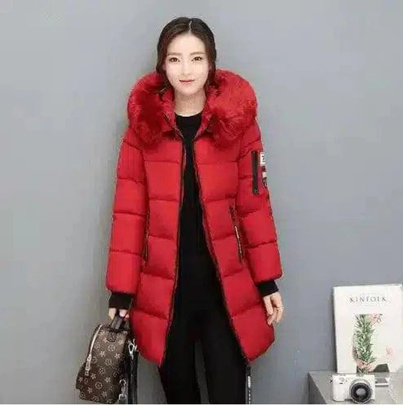 LOVEMI - Lovemi - Slim thick cotton jacket large fur collar cotton