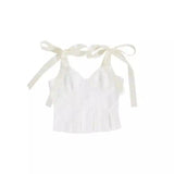 LOVEMI - Lovemi - Sling-shaped Ruffled V-neck Slim-fit White Vest