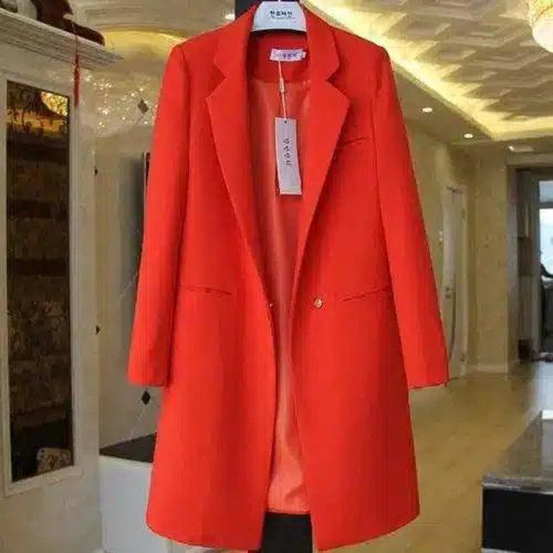 Women's Long Sleeve Mid-Length Coat-Dark orange-6