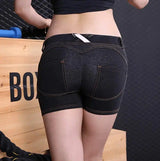 Sports fitness denim shorts-Black-28