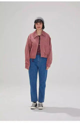 Casual Corduroy Jacket with Relaxed Fit Jeans-Red-1