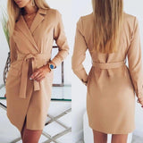 Women's Belted Wrap Dress with Long Sleeves-1