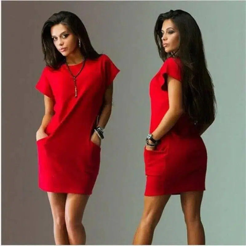 Summer Fashion Women Clothing Casual Short Sleeve O-Neck-Red-14