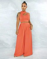 Women's One-Shoulder Jumpsuit with Wide-Leg Pants-Red-6