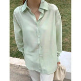 Women's Long Sleeve Silk Blouse for Office Wear-Green-3