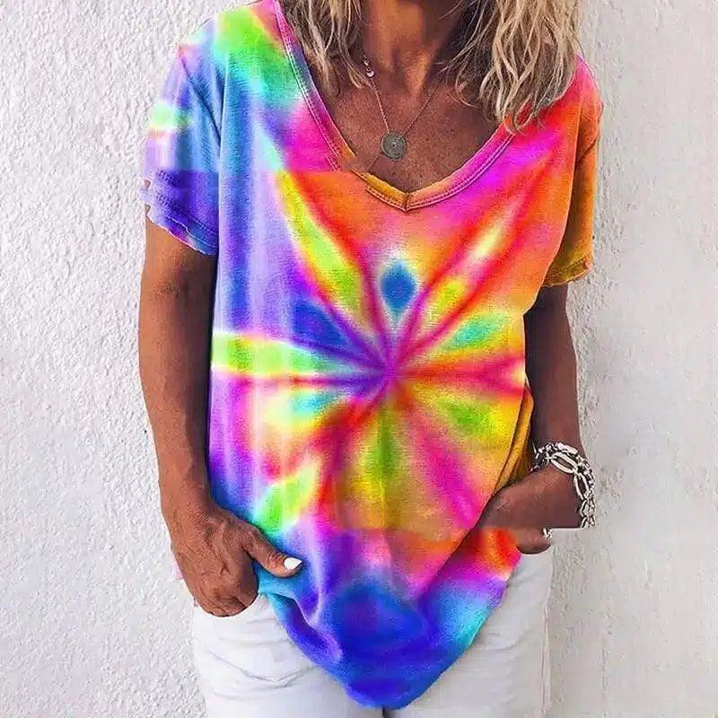 Tie-Dye Casual Women's T-Shirt-Photo Color-3