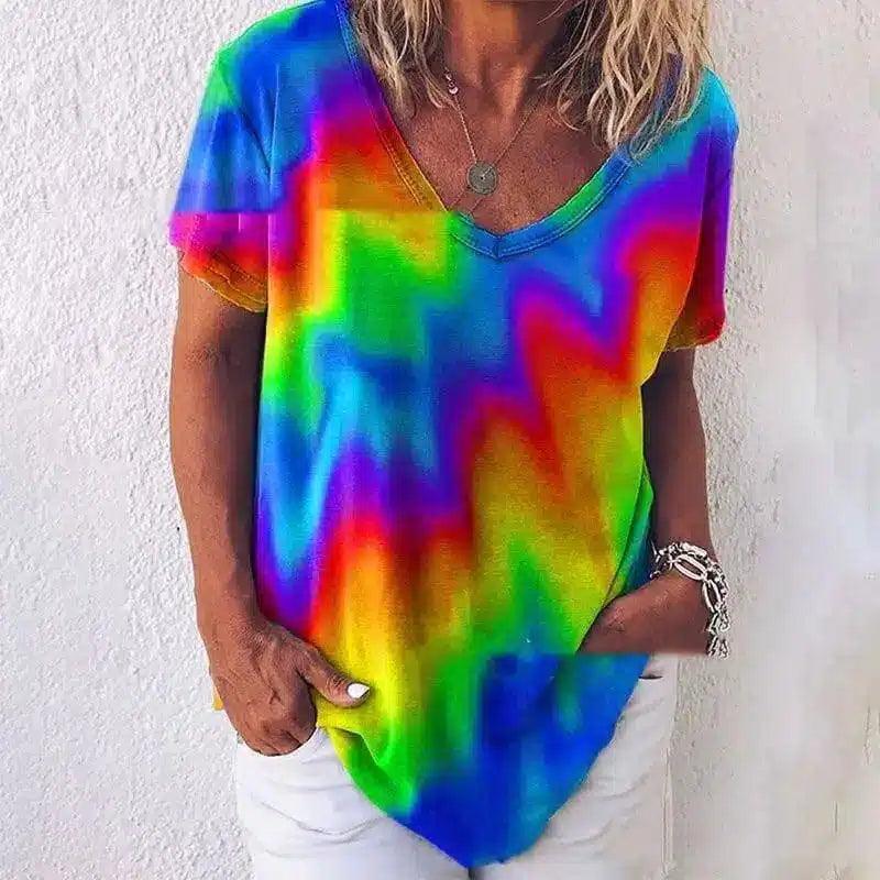 Tie-Dye Casual Women's T-Shirt-Photo Color-7