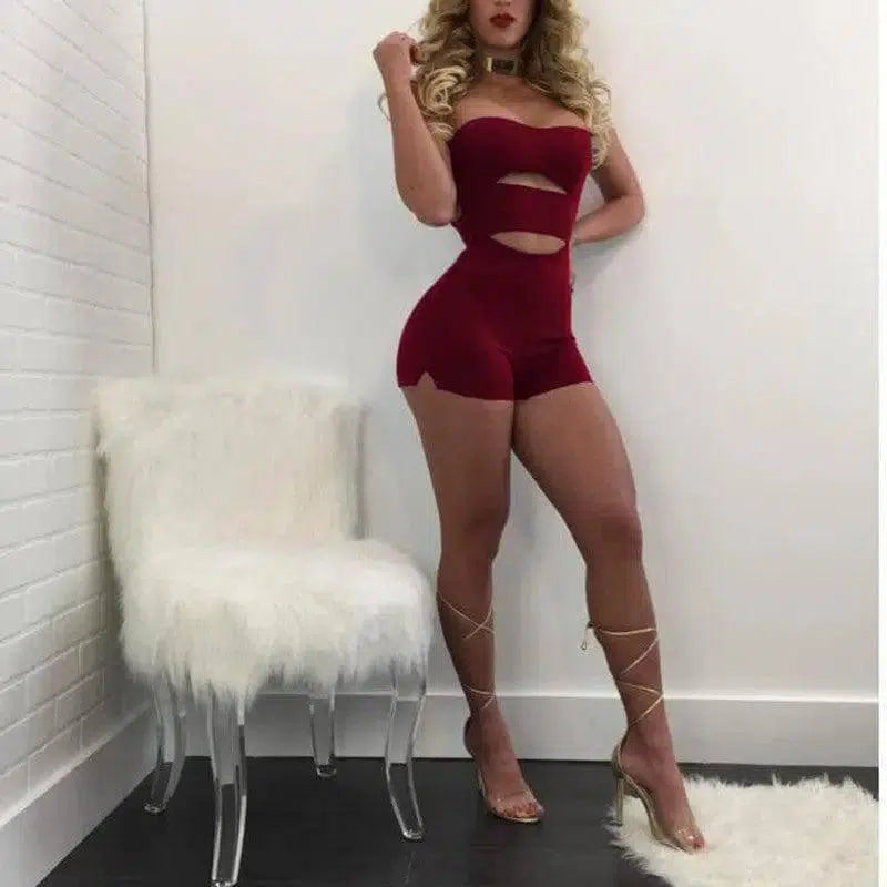 Tube Top Hollow-out Sex Jumpsuits-Winered-13