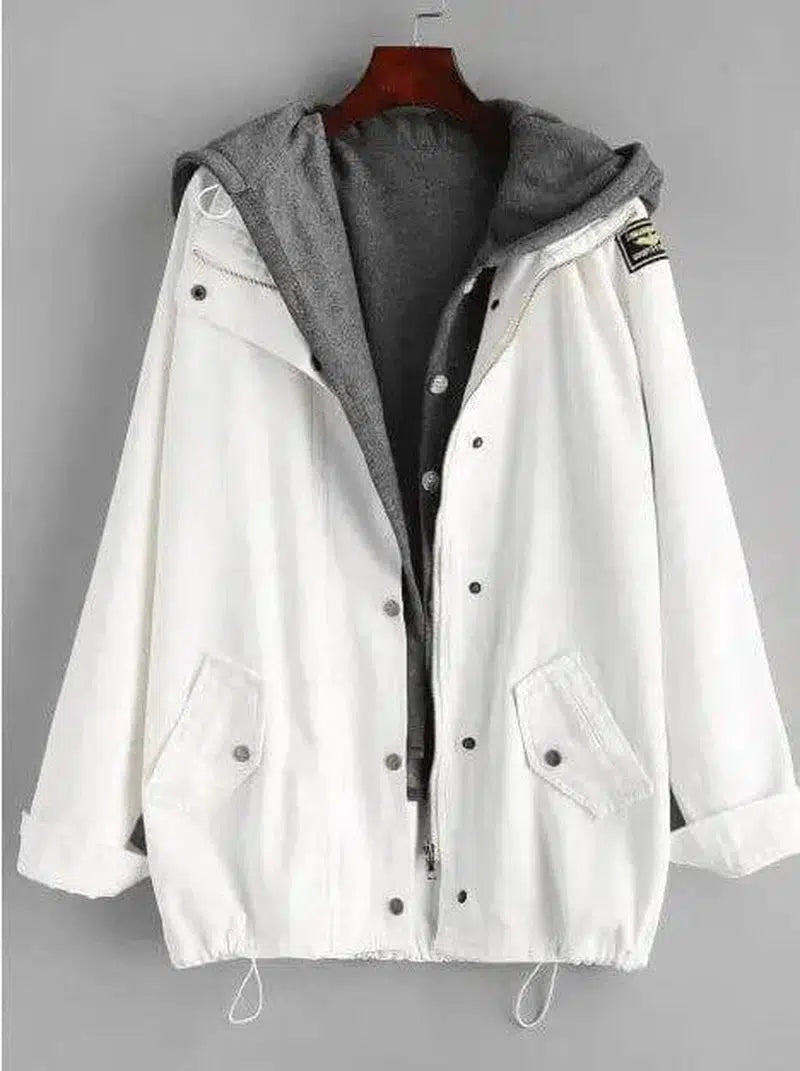 Two-piece denim hooded jacket-White-5