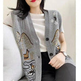 LOVEMI - Lovemi - V-neck heavy embroidery cardigan woman