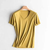 LOVEMI - Lovemi - V-neck mercerized cotton T-shirt