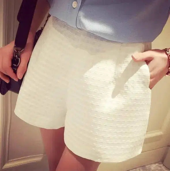 Wide Thigh High Waist Shorts-White-10