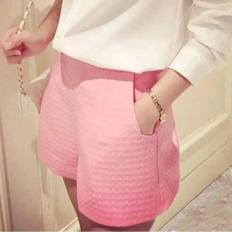 Wide Thigh High Waist Shorts-Pink-9