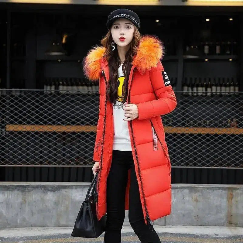 Winter Elegance: Chic Padded Jacket with korean Fur Hood-Orange-7