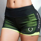 Women Casual Short for Workout - Fake Two Sports Shorts-Green-12