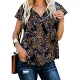 Floral V-Neck Women's Casual Blouse-Golden Petals-4