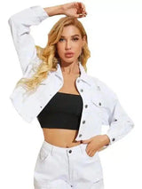 Stylish Cropped Denim Jackets for Ladies-White-2