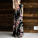 Women's Flower Printing Maxi Dress-Black-32