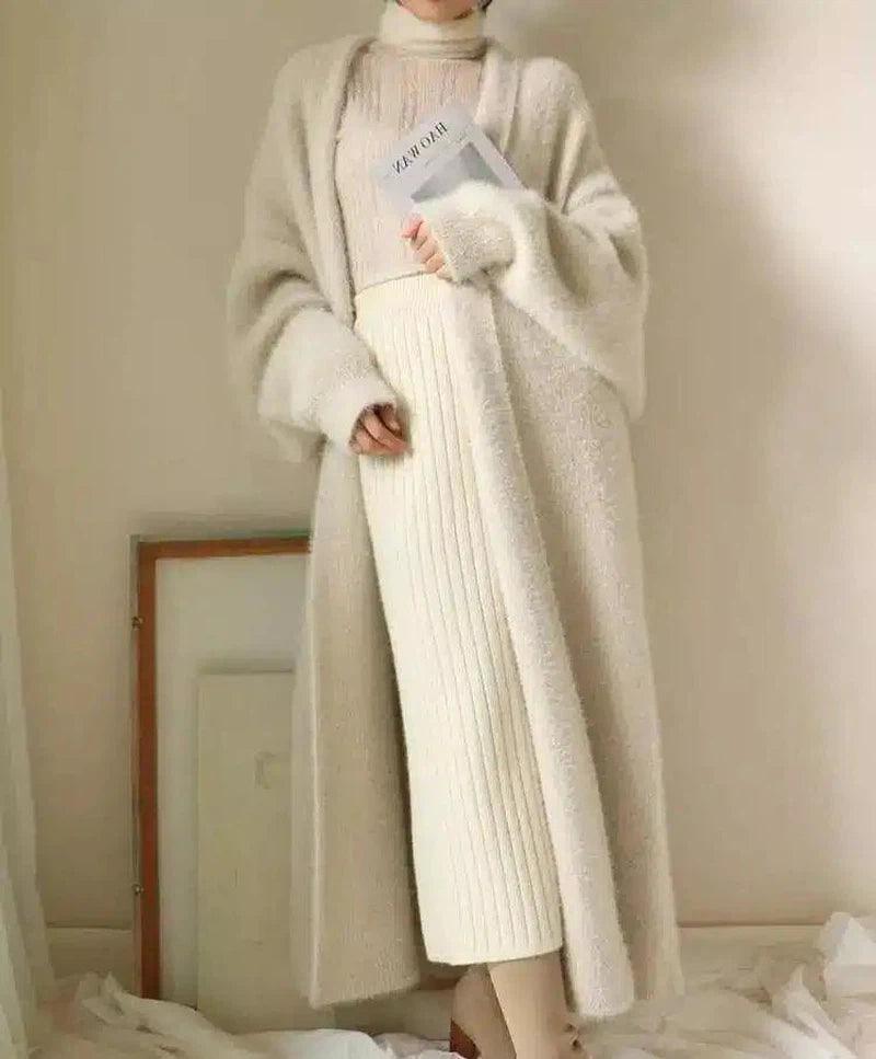 Women's Long Knit Cardigan with Turtleneck Dress-One Size-1