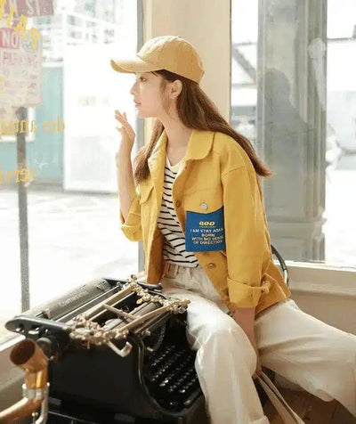 women's Korean version of the loose thin shirt denim-Yellow-2